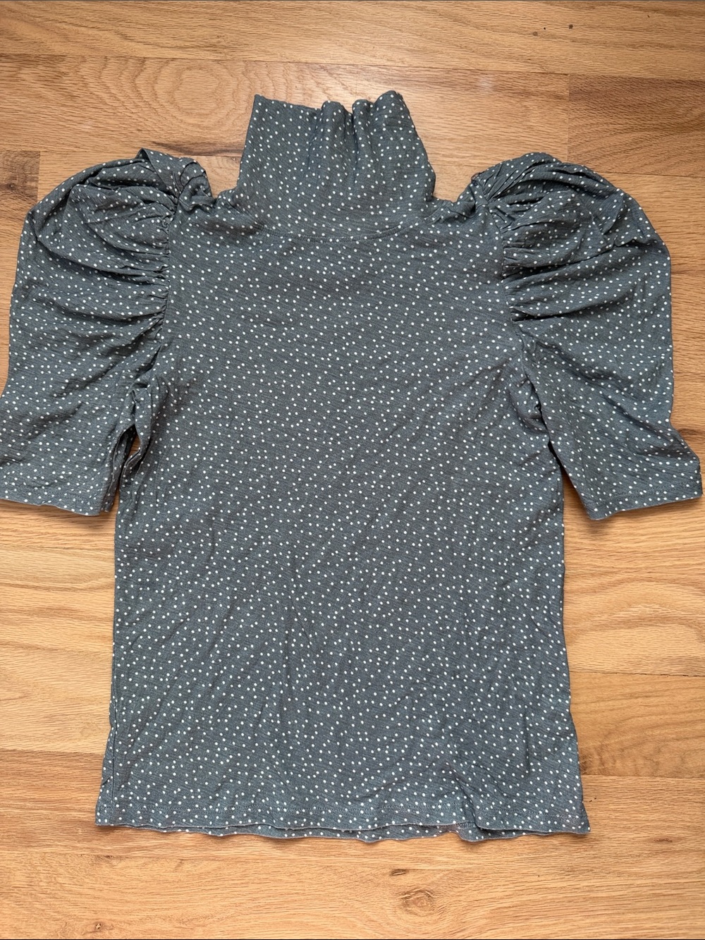 Nation LTD Sage with white Dot Puff-Sleeve Mock Turtleneck shirt women's XS